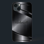 iPhone 13 Case Design noir métallique Refroidi en aluminium<br><div class="desc">Aspect brillant en aluminium brossé métallique noir. monogramme personnalisé et optionnel. Design cool masculin. Disponible sur d'autres produits</div>