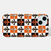Coques Case-Mate iPhone Design Orange Noir Blanc À damiers Fleur de lis (Verso (horizontal))