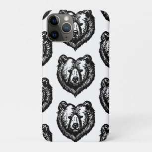 Case-Mate iPhone Case Dessin à l'encre du visage d'ours noir et blanc