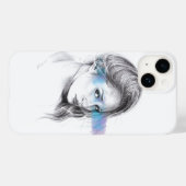 Coques Case-Mate iPhone Dessin au crayon de portrait de fille (Verso (horizontal))