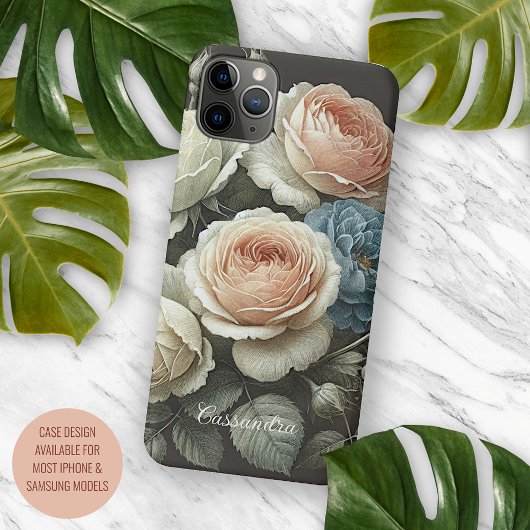 Coques Case-Mate iPhone Dessin botanique classique chic Rose
