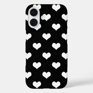 Coques iPhone 16 Dessin de coeurs adorables noir blanc