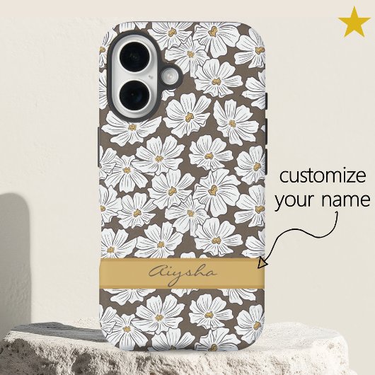 Coques Case-Mate iPhone Dessin de fleur blanche rustique avec nom personna
