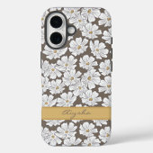 Coques Case-Mate iPhone Dessin de fleur blanche rustique avec nom personna (Verso)