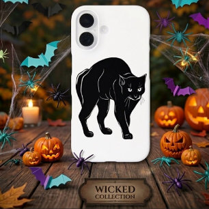 Coques iPhone 16 Dessin de silhouette de chat noir rôdant Halloween