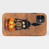 Coques Case-Mate iPhone Dessin d'Halloween au chat effrayé sur Citrouille (Dos (Horizontal))