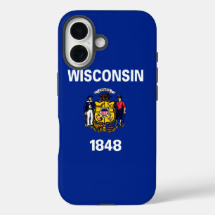 Coques iPhone 16 Dessin du drapeau de l'État du Wisconsin