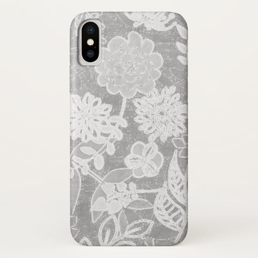 Coques Case-Mate iPhone dessin floral gris argent (Dos)