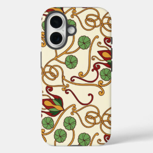 Coques iPhone 16 dessin floral inspiré de l'Art nouveau
