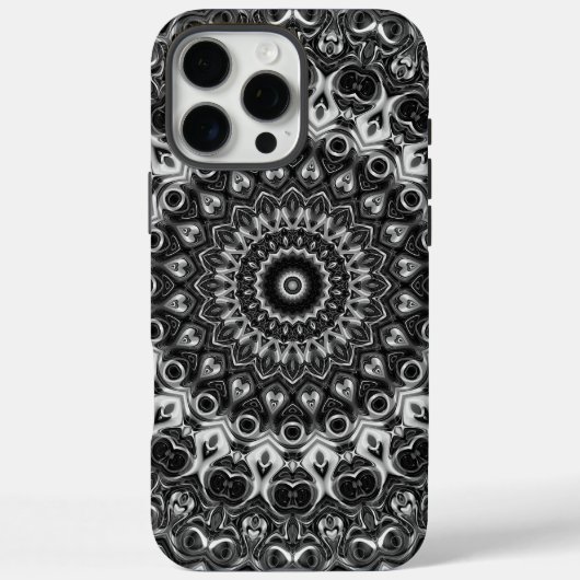 Coques Case-Mate iPhone Dessin géométrique mandala noir et blanc (Verso)