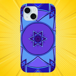Coque Pour iPhone 15 Dessin Mandala bleu et violet