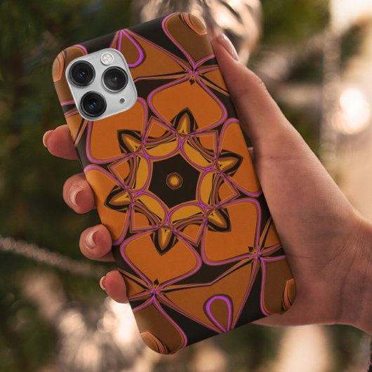 Coques Case-Mate iPhone Dessin Mandala Fleur orange rose et noir