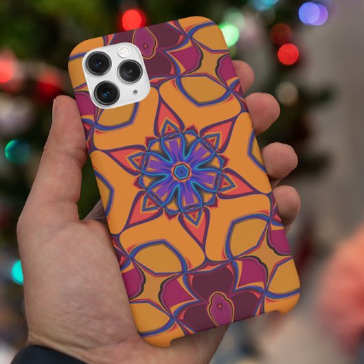 Coques Case-Mate iPhone Dessin Mandala Fleur orange violet et bleu