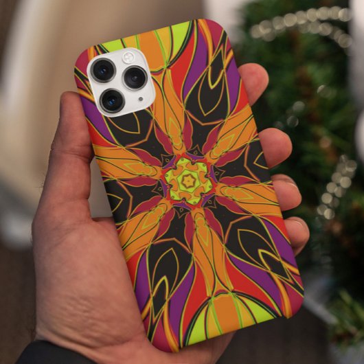 Coques Case-Mate iPhone Dessin Mandala Fleur orange violet et rouge