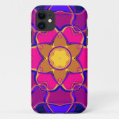 Coques Case-Mate iPhone Dessin Mandala Flower jaune rose et bleu (Dos)