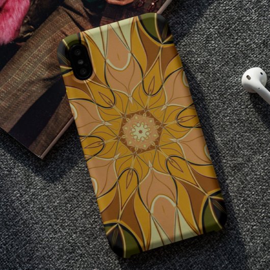Coques Case-Mate iPhone Dessin Mandala Flower orange et vert