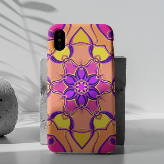 Coques Case-Mate iPhone Dessin Mandala Flower rose violet et orange
