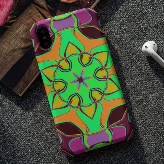 Coques Case-Mate iPhone Dessin Mandala Flower vert orange et violet