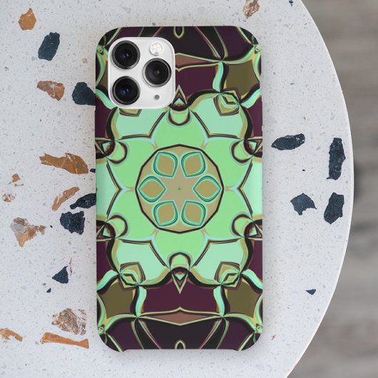 Coques Case-Mate iPhone Dessin Mandala Flower vert violet et noir