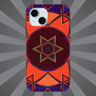 Coque Pour iPhone 15 Dessin Mandala Purple et Orange