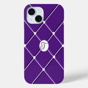Coque Pour iPhone 15 Dessin rayé violet et blanc Lettrine T élégante