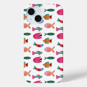 Coque Pour iPhone 15 Dessin sans couture de petits poissons colorés mig