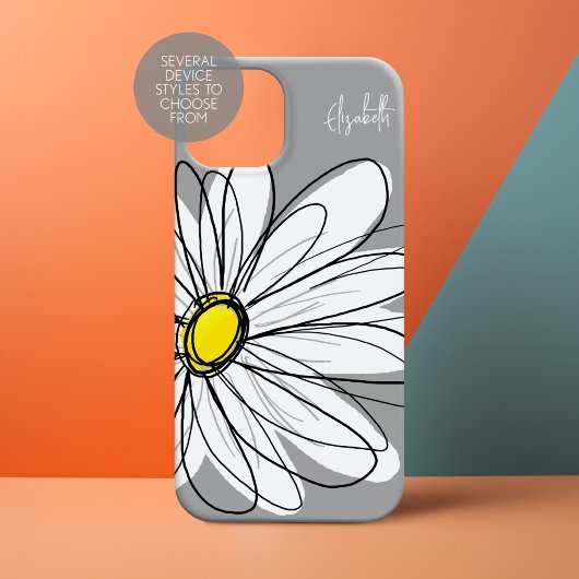 Coques Case-Mate iPhone Dessin tendance gris et jaune marguerite