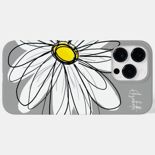 Coques Case-Mate iPhone Dessin tendance gris et jaune marguerite (Verso (horizontal))