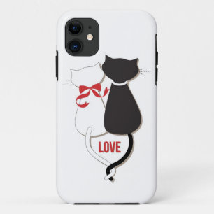 Coque Case-Mate Pour iPhone Deux chats amoureux, Rouge, Noir, Cœurs
