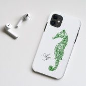 Coques Case-Mate iPhone Deux initiales hippocampe vert de l'aquarelle côti