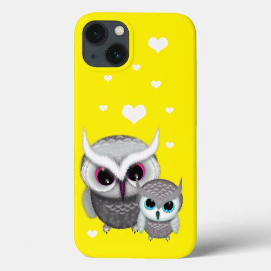 Coques Case-Mate iPhone Deux Petits Hiboux et des Cœurs sur Fond Jaune Cla (Verso)
