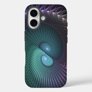 Coques iPhone 16 Deux spirales colorées art fractal abstrait modern