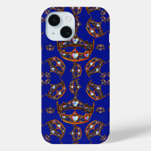 Coque Pour iPhone 15 Diadème Couronne d'Or Reine de Cœur boîtier bleu v