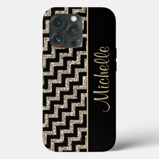 Coques Case-Mate iPhone Diagonal Black Chevron Gold Personnalisé (Verso)