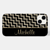 Coques Case-Mate iPhone Diagonal Black Chevron Gold Personnalisé (Verso (horizontal))