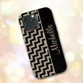 Coques Case-Mate iPhone Diagonal Black Chevron Gold Personnalisé