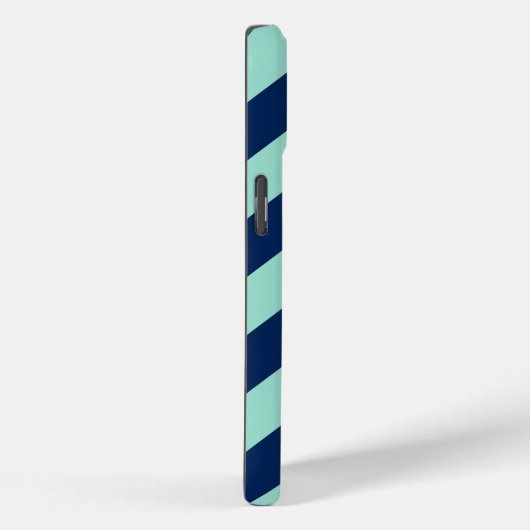 Coques Case-Mate iPhone Diagonal Mint Green et Navy Blue Stripes (Verso / Droite)