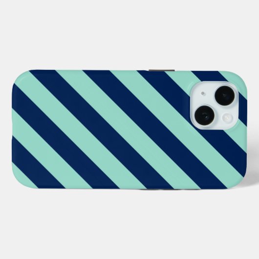 Coques Case-Mate iPhone Diagonal Mint Green et Navy Blue Stripes (Verso (horizontal))
