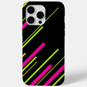 Coque iPhone 15 Pro Max Diagonales en vert citron, rose et noir