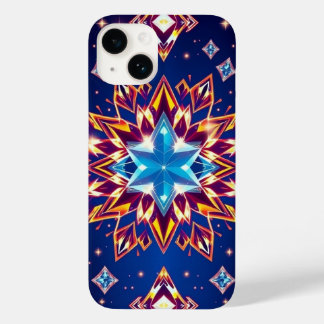 Coque Pour iPhone 14 Diamant Bleu brillant avec téléphone orange-jaune 