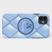 Coques Case-Mate iPhone Diamant Bleu Quilé Avec Monogramme (Dos (Horizontal))
