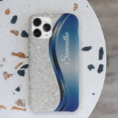 Coques Case-Mate iPhone Diamant Faux Bling Navy Blue Monogramme Nom