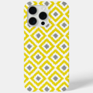 Coque iPhone 15 Pro Max Diamant jaune et gris Motif Ikat