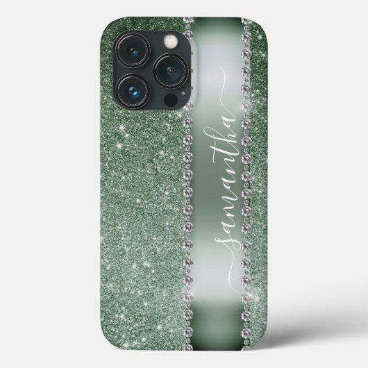 Coques Case-Mate iPhone Diamant Parties scintillant verte Calligraphie Nom (Verso)
