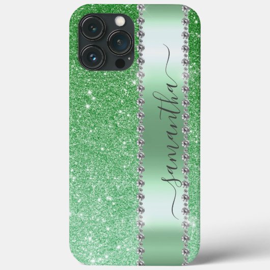 Coques Case-Mate iPhone Diamant Parties scintillant verte Calligraphie Nom (Verso)