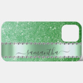 Coques Case-Mate iPhone Diamant Parties scintillant verte Calligraphie Nom (Verso (horizontal))