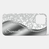Coques Case-Mate iPhone Diamant Simulé Monogramme Silver Metal Bling (Verso (horizontal))