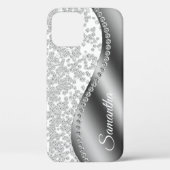 Coques Case-Mate iPhone Diamant Simulé Monogramme Silver Metal Bling (Verso)