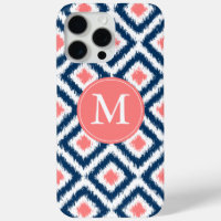 Diamants bleu et corail monogrammes Ikat Motif