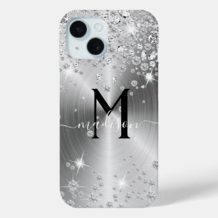 Coque Pour iPhone 15 Diamants d'argent et de blanc - Personnalisé